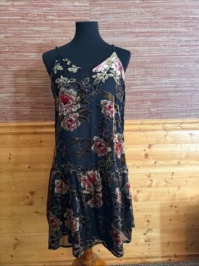 CC Boutique Black Floral Midi Slip Dress with Pink and Cream Blooms